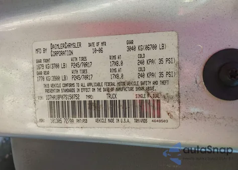 2007 Dodge Ram 1500 St/Slt z USA, uszkodzony, nr VIN 1D7HA18P37S190324